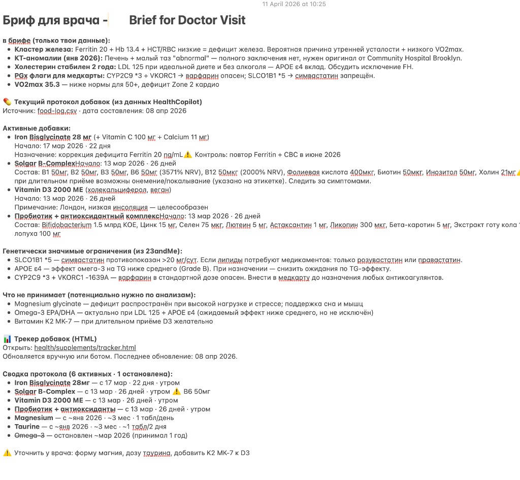 Скриншот doctor brief для визита к врачу